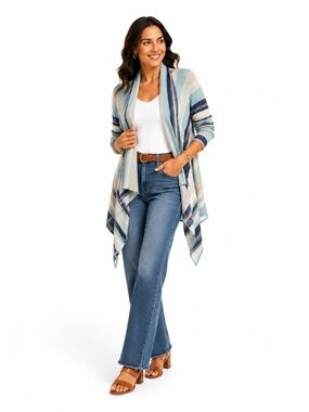 Open-Front goddis brand Striped Draped Cardigan - Blue Multi CT